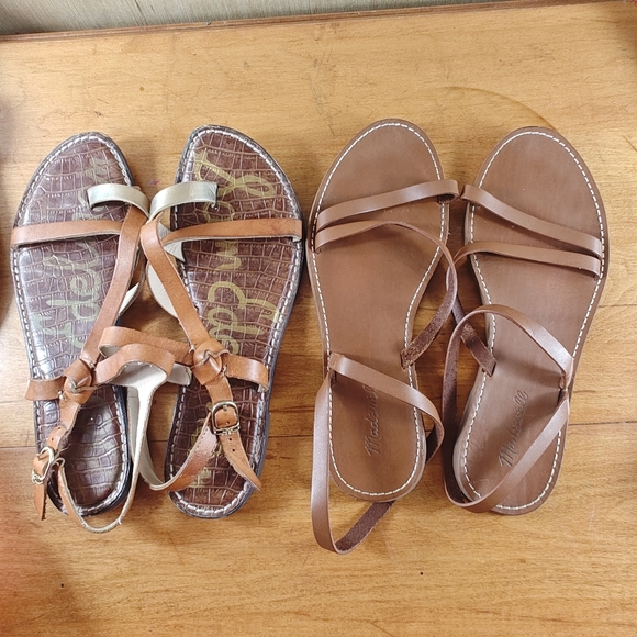 2 pairs Bundles Madewell Boardwalk & Sam Edelman Brown Leather sandals women 10 - Picture 1 of 10
